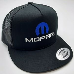 Mopar Embroidered Yupoong Flat Bill Mesh Snapback Cap Hat Black Dodge Chrysler P